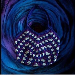 crochet coraline inspired blue and purple shoulder/tote mesh bag HANDMADE